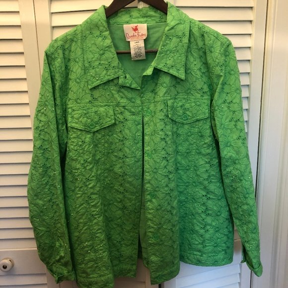 Quacker Factory green jacket with pearls, L - Picture 1 of 12